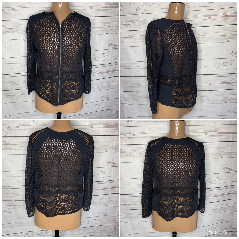 Lucky Brand zipper jacket cardigan lace flowers